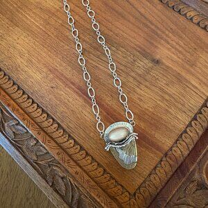 Margaret Ellis Artisan Necklace Sterling Silver Bronze Pink Moonstone Signed